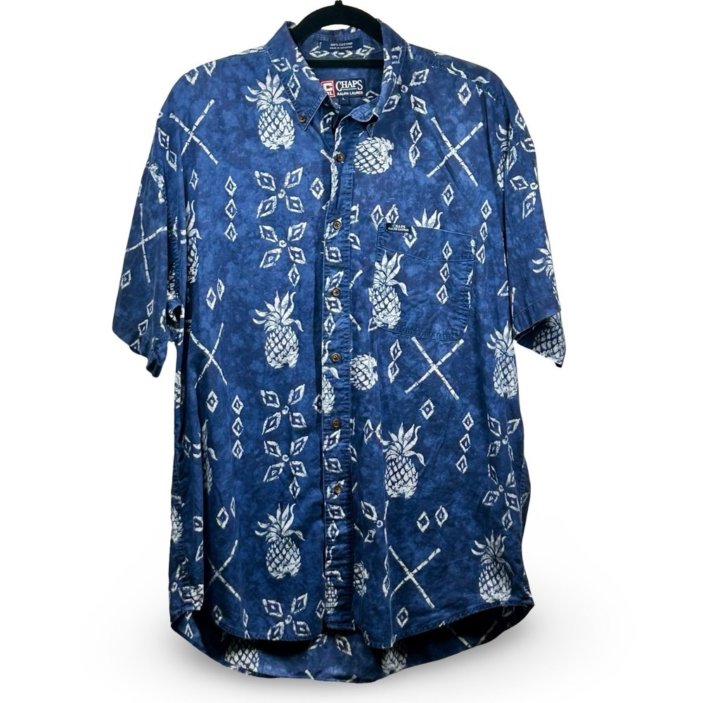 Chaps Ralph Lauren Pineapple Print Hawaiian Shirt Men's Size Large Vacation